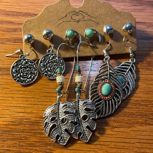 Turquoise and silver pierced earrings